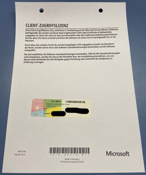 Microsoft Windows Server CAL 2019 05 ml ROK Wortmann UCAL gebraucht